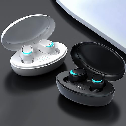 crgrtght Auriculares inalámbricos, auriculares Bluetooth 5.2 con funda de carga, auriculares Bluetooth con micrófonos, control de huellas