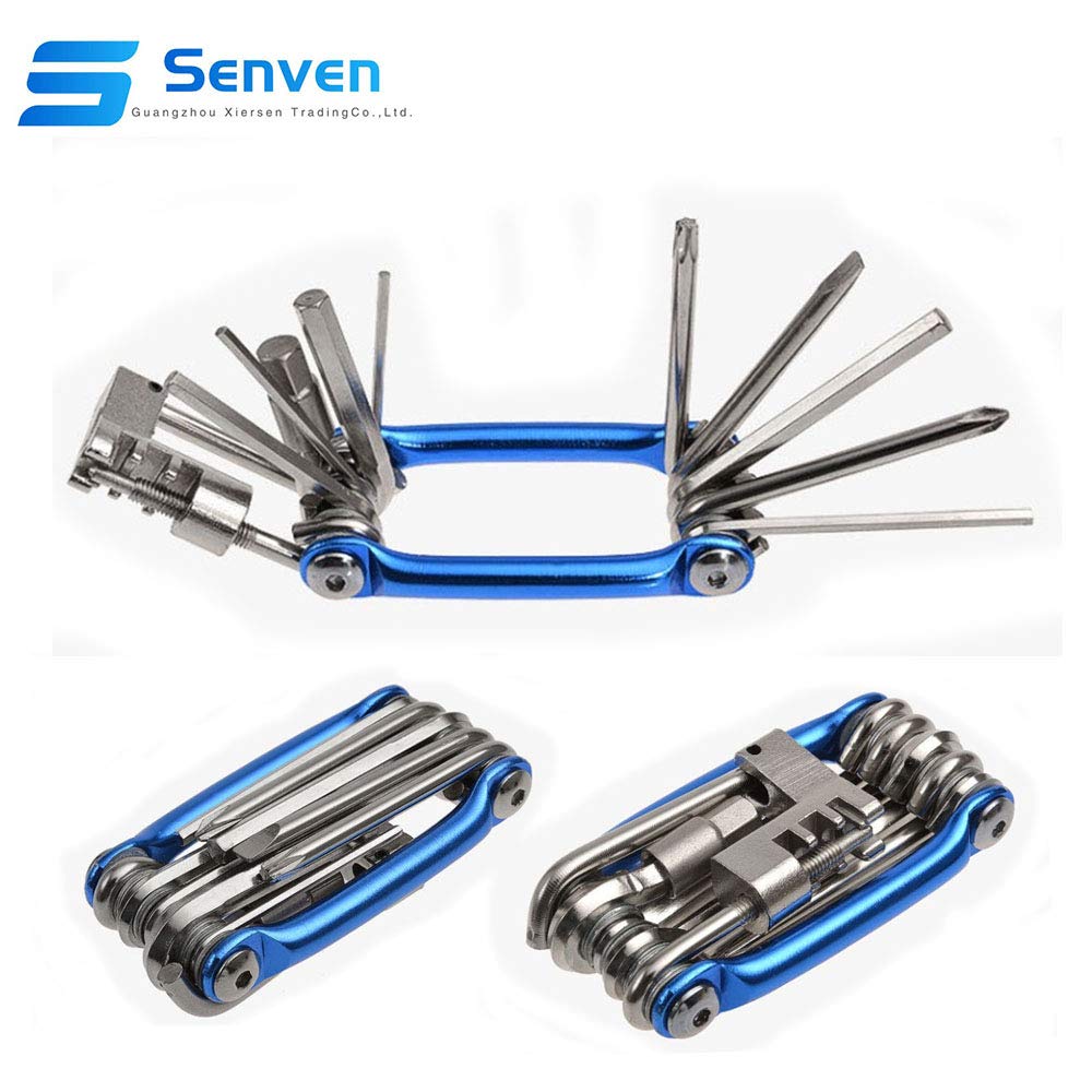 Senven (blu) 11 in 1 strumento portatile multifunzionale pieghevole di riparazione della bicicletta, strumento di riparazione della bicicletta mini leggero.