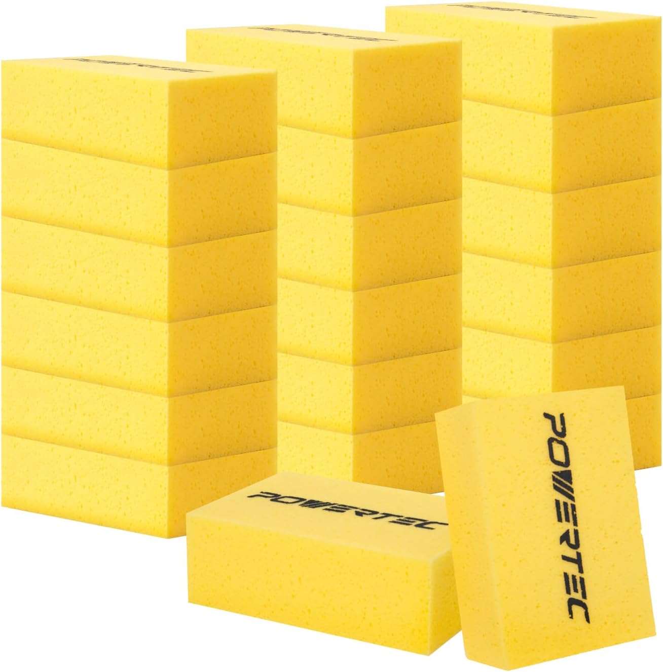 POWERTEC Large Square Grout Sponge – Professional Tile Grout Removal Cleaning Sponge – Heavy-Duty Absorbent Sponge, Multi-Purpose Cleaning Tool for Floors, Kitchen, and Bathroom – 12PK (72106-P3)