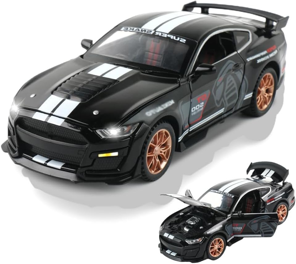 Image of 1:32 Scale Shelby Mustang GT500 Die-Cast Model Car - Black Metal Toy Car