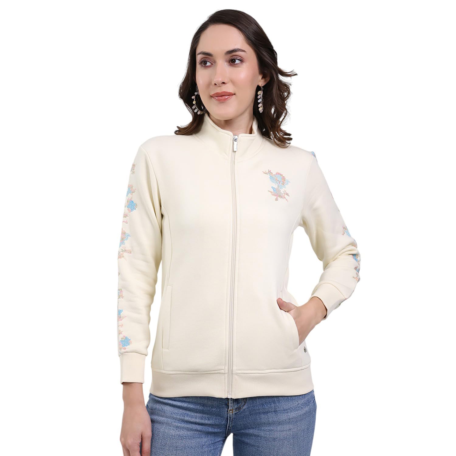 monte carlo Women Regular Fit Self Designed Pattern Mock Neck Zipper Closure Full Sleeve Winter Sweatshirt| Warm Pullover for Ladies | Soft Comfortable Casual Winter Wear for Women's (Pack of 1)-picture-24