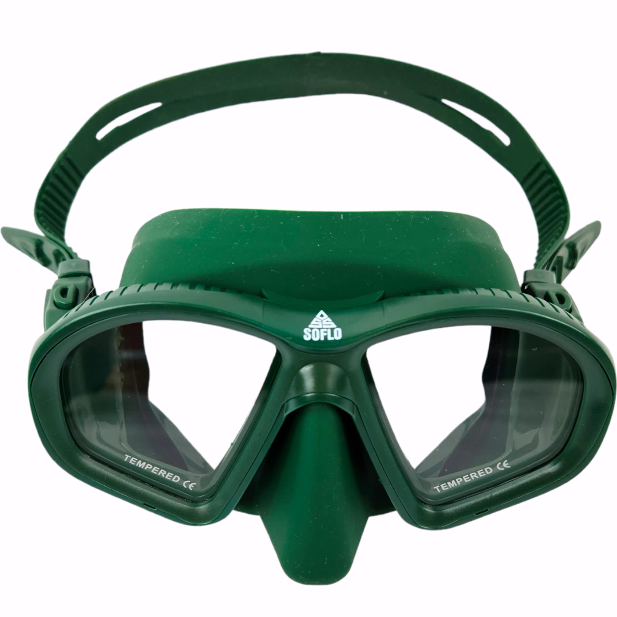 Soflo Spearfishing Low Volume Dive Mask for Scuba Diving, Snorkeling, Free Diving and Swimming - Tempered Glass Wide View Len - Soft Silicone - Double Seal Skirt- Universal Fit - Green Kelp