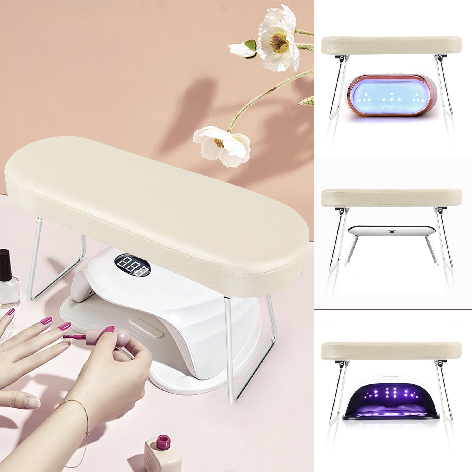 Poggiamano Per Unghie, RISVOWO Pads Unghie In Pelle Pu, Poggia Mani Per Unghie Antiscivolo, Supporto Pieghevole, Spugna Morbida, Cuscino Per Mani Impermeabile Per Studio Di Unghie,Poggia Mani (Bianca)