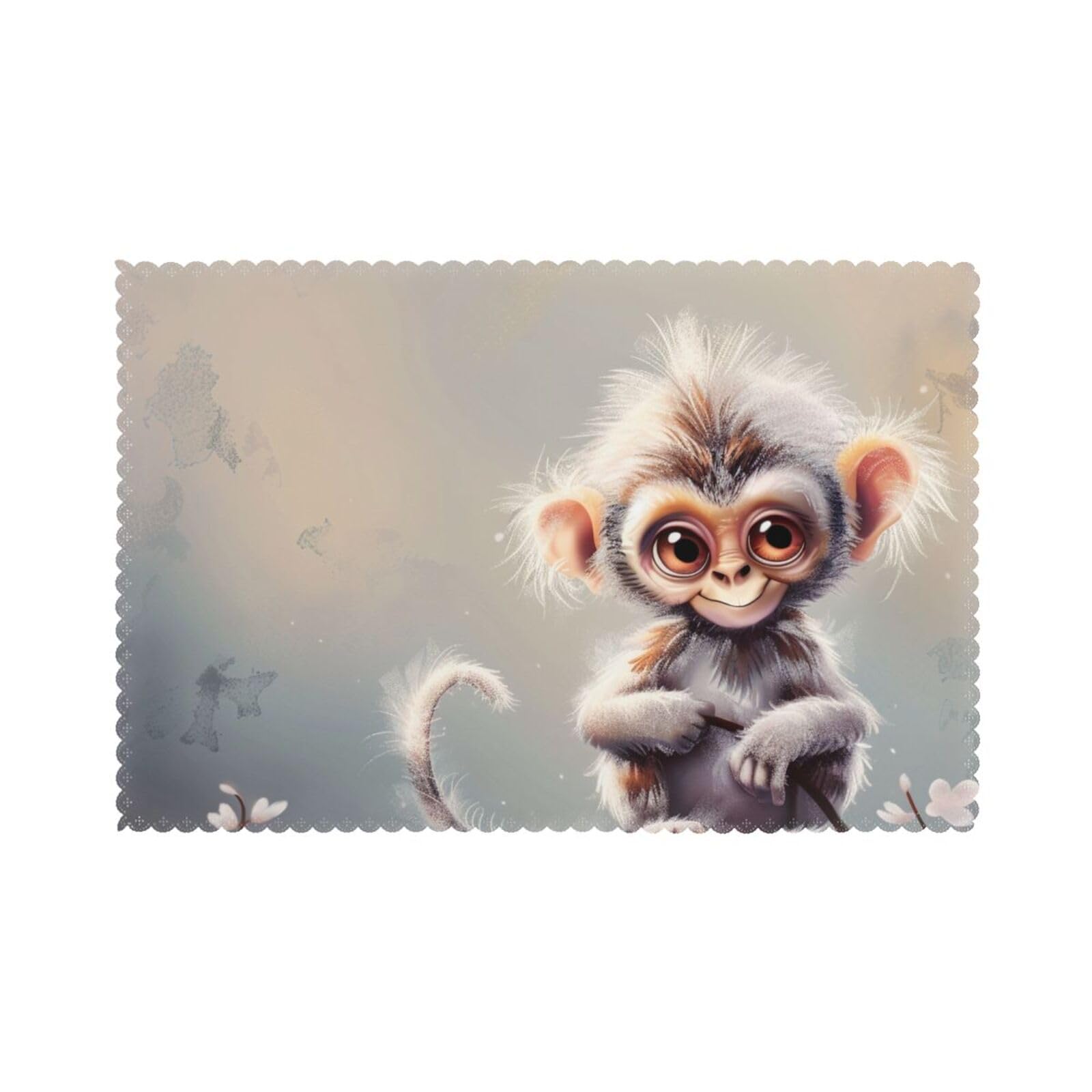 Cute Monkey Art Printed Placemat Heat Resistant Place Mats Set of 6 PCS Washable Kitchen Table Mats, 12x18 Inch