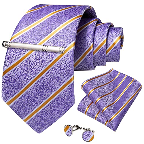 Image of DiBanGu Mens Striped Tie Silk Woven Necktie and Pocket Square Cufflinks Tie Clip Set Wedding Business Formal Gift Tie for Men