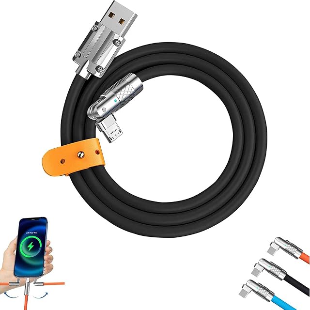 Yimengxing Chubby Gamer 180 Rotating Fast Charge Cable, 180° Rotating Fast Charge Cable, 120w Fast Charge Silicone Data Cables,LED Indicator Flexible Rotary Connector (for Type-C, Black1.8m)
