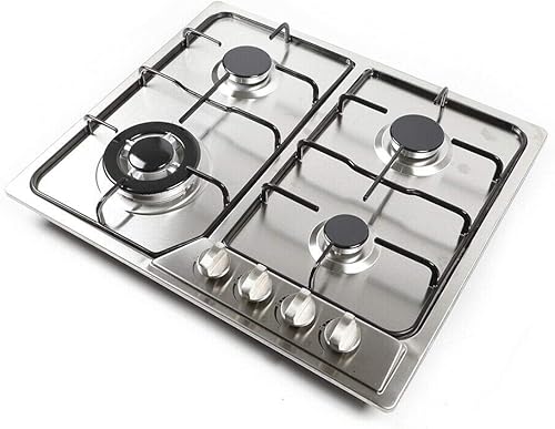 Estufa de gas integrada de 4 quemadores, estufa de gas, estufa de gas portátil de acero inoxidable GLP/NG, rejilla de hierro fundido de doble