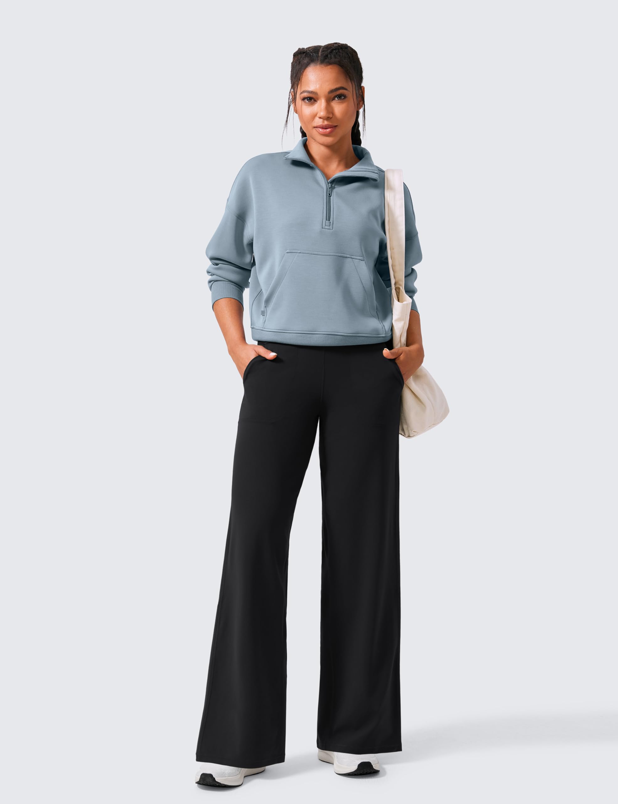 CRZ YOGA Butterlift Weite Hose Taschen 74/79/84cm | Butterweich, Moderate Kompression, Yoga, Lässig, Hohe Taille, für Damen