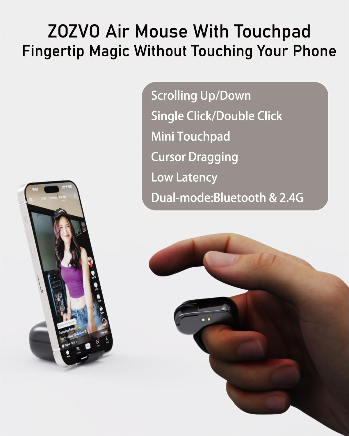 Air-Fingerring-Maus mit Touchpad, Bluetooth/kabelloser Scroller für PC/iOS/Android, Fernbedienung für Kamera/Videoaufnahme/Kindle-App (schwarz)