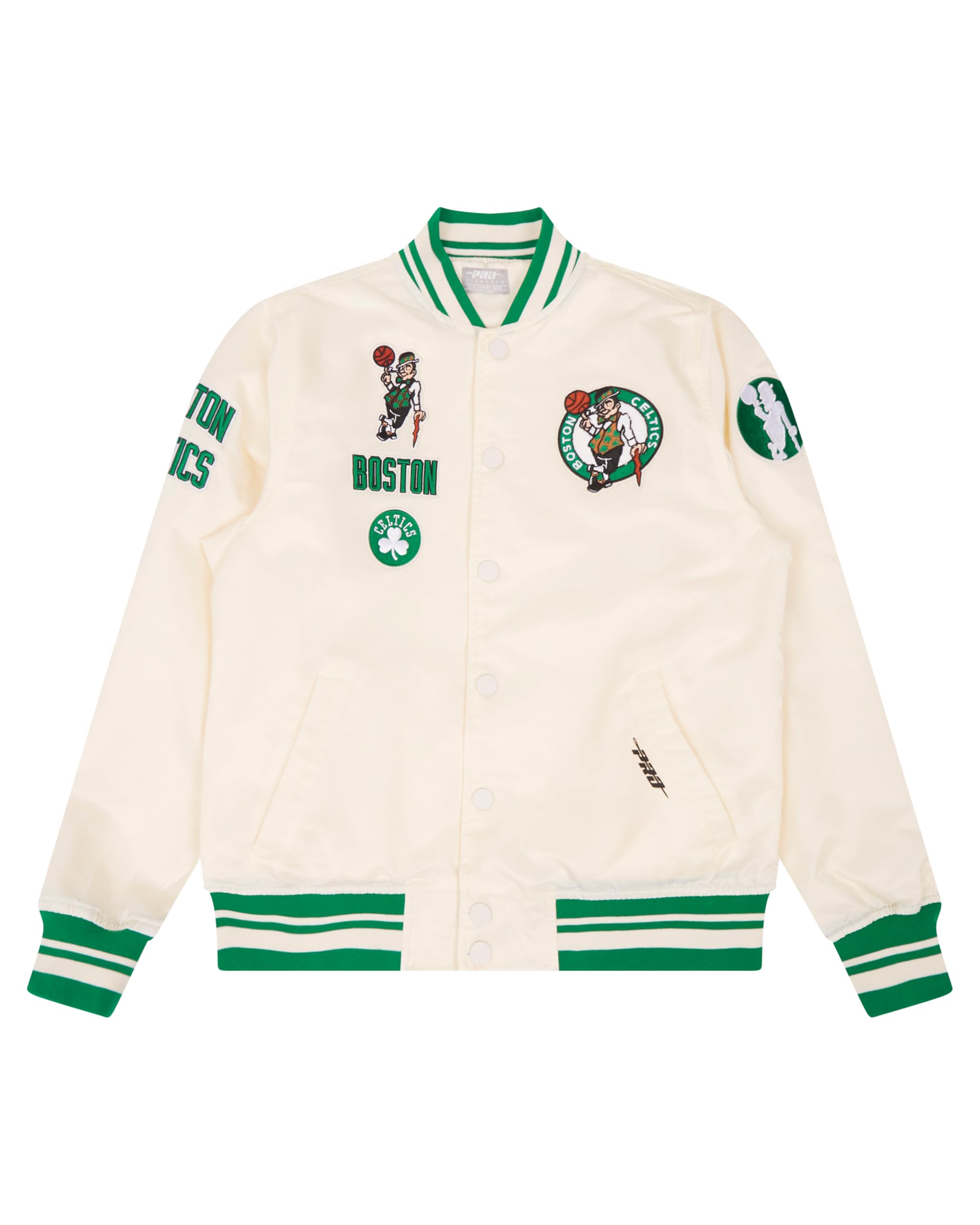 Pro Standard Unisex Children's NBA Retro Classics Bb Rib Satin Jacket, Eggshell/Kelly Green, Medium, Eggshell/Kelly Green, M