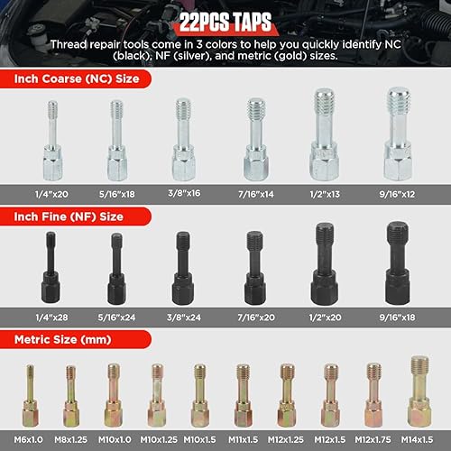 Miniatura 4 de Juego de 48 herramientas de reparación de roscas UNC/UNF/Kit de reenhebrado de rosca métrica Kit de restaurador de roscas antioxidante con 24
