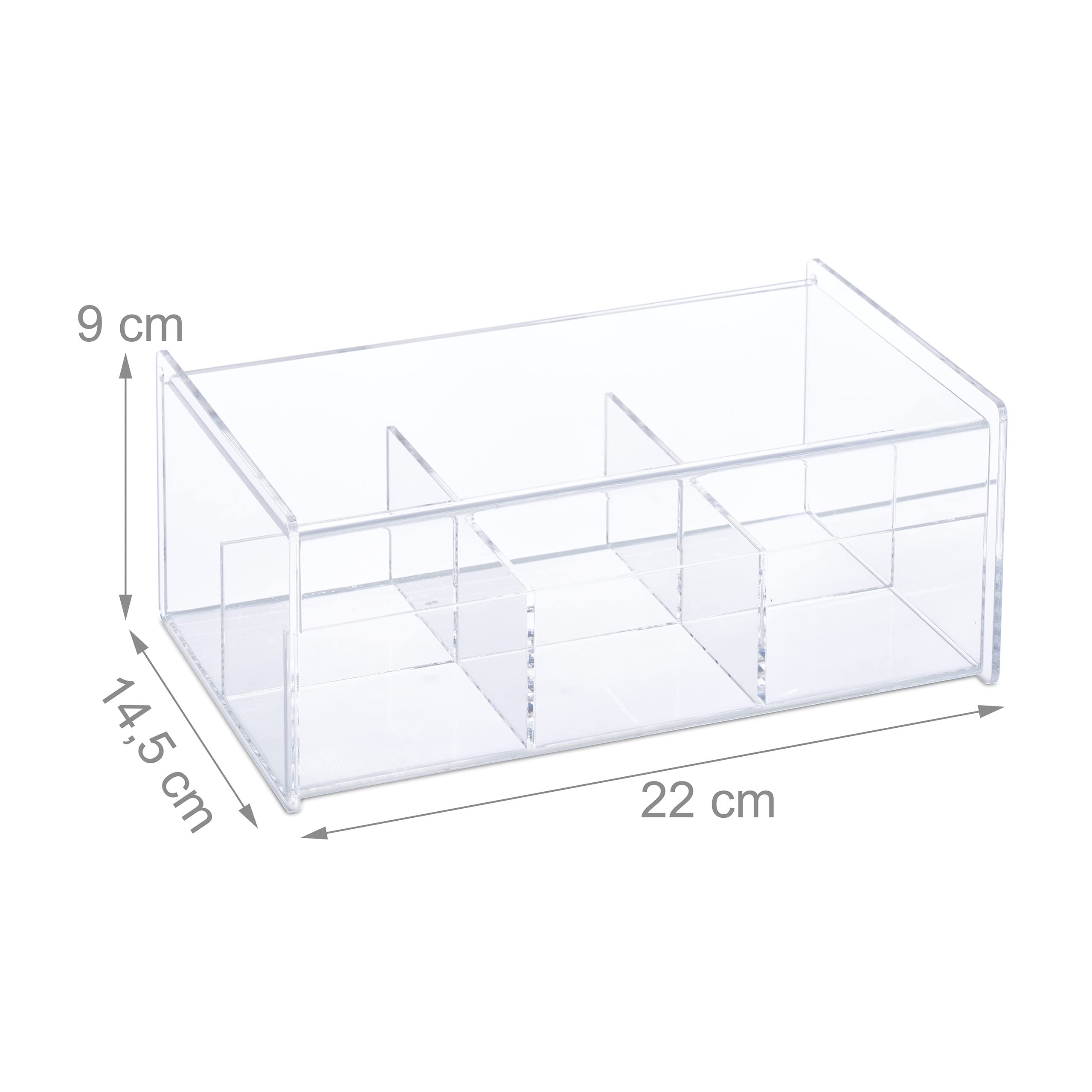 Relaxdays Boîte à thé, 6 Compartiments, avec Couvercle, HxLxP : 9 x 22 x 14,5 cm, Coffret de Rangement, Transparent