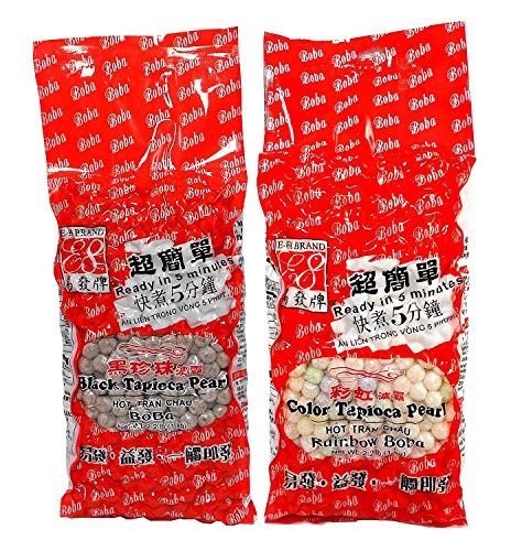 E-Fa Bubble Tea Boba Tapioca Pearl, Rainbow (Color) and Black 2.2 Pound (Variety Pack)