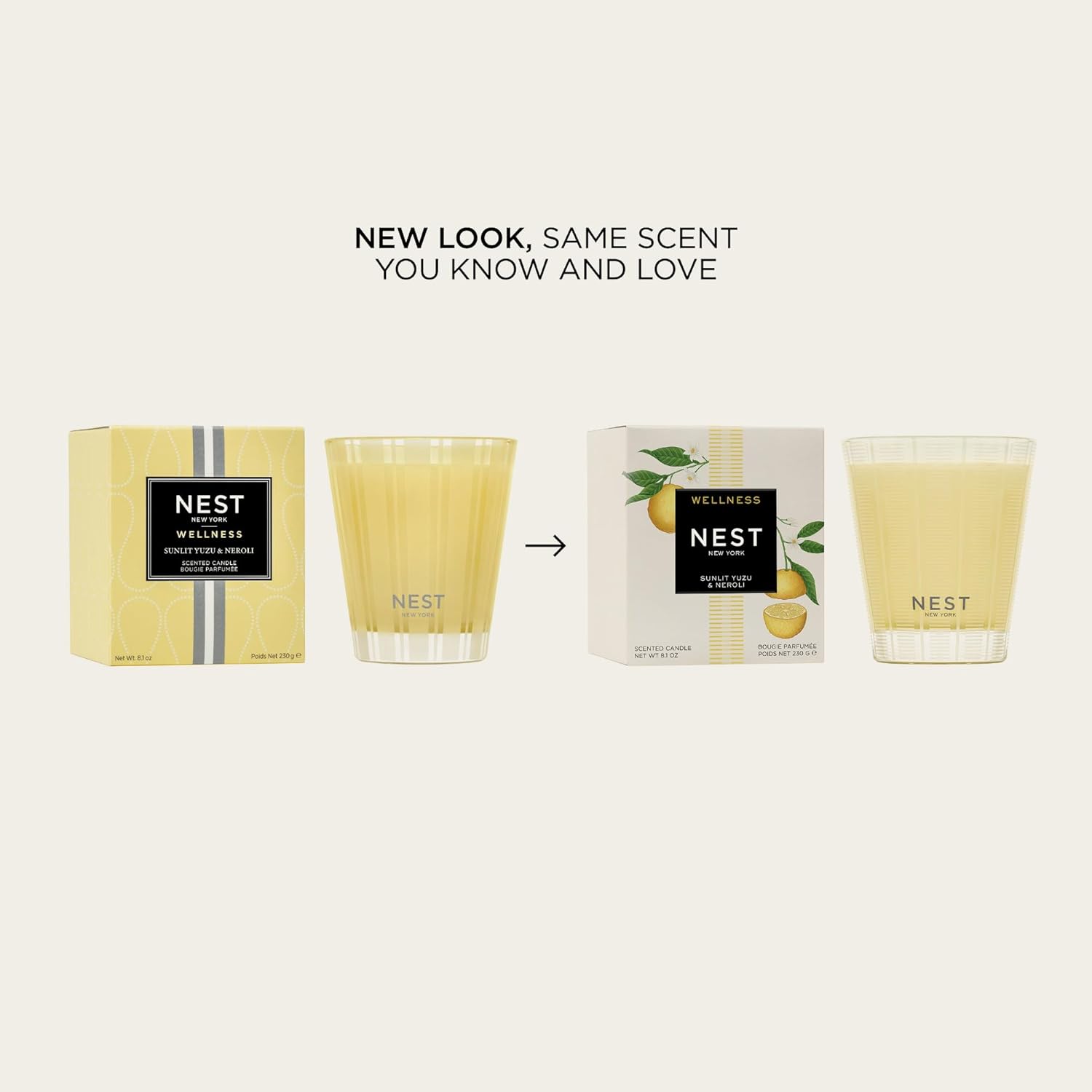 NEST New York Scented Classic Candle Duo, Sunlit Yuzu & Neroli - 8.1 oz, Pack of 2 - Up to 60-Hour Burn Time Each - Reusable Glass Vessel