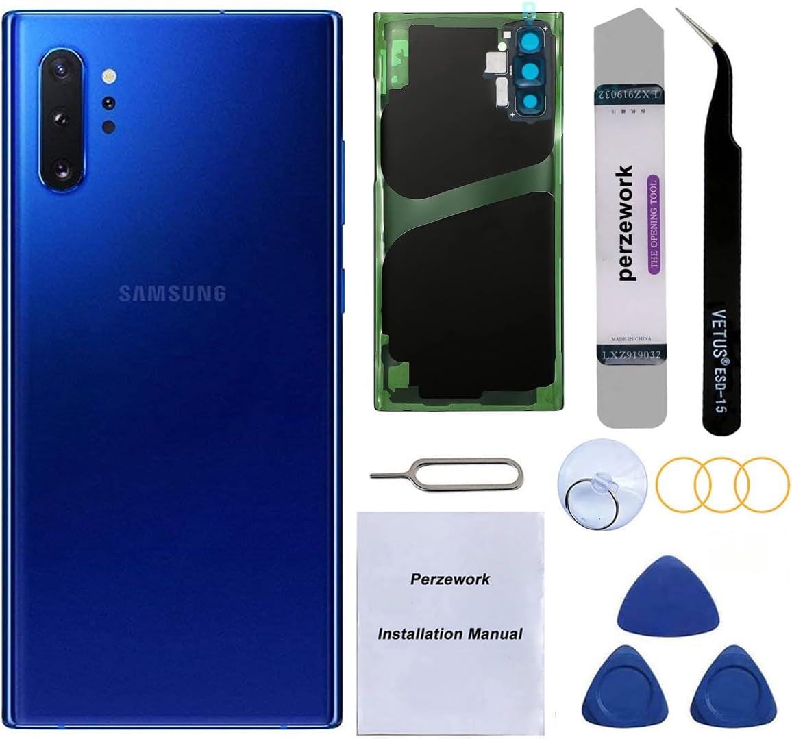 Rear Back Glass Replacement for Samsung Galaxy Note 10 6.3 inches with Reparing Toolkit and Pre-Installed Adhesive (Aura Blue)