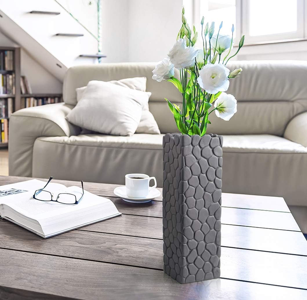 PUDDING CABIN Grey Flower Vase 10 Inch High Ceramic Vases Modern Design for Home Décor