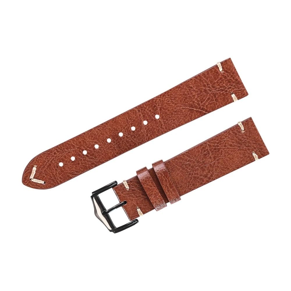 Echtes Leder Uhrengurt 20mm 22 mm Öl Wachs Uhrenband Handgefertigt Unisex Vintage Black Army Green Gurt (matt schwarz, 22 mm)