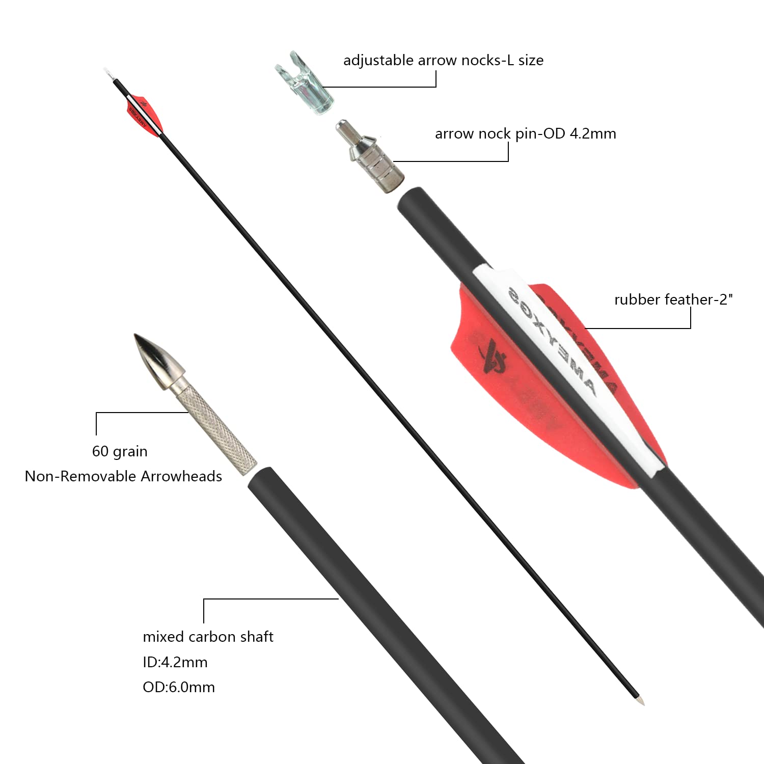 32" Frecce in Carbonio per Tiro con L'Arco ID 4.2mm Frecce da Caccia 1000 Dorso per Compound di Tiro con L'Arco e Ricurvo e Arco Tradizionale 12&24Pz