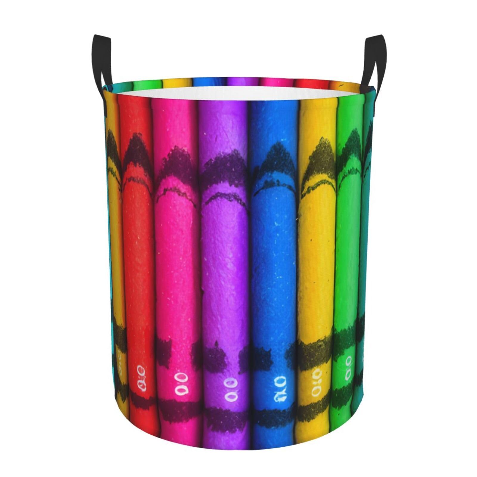 S Circular Hamper – Collapsible colored crayons Print Laundry Basket