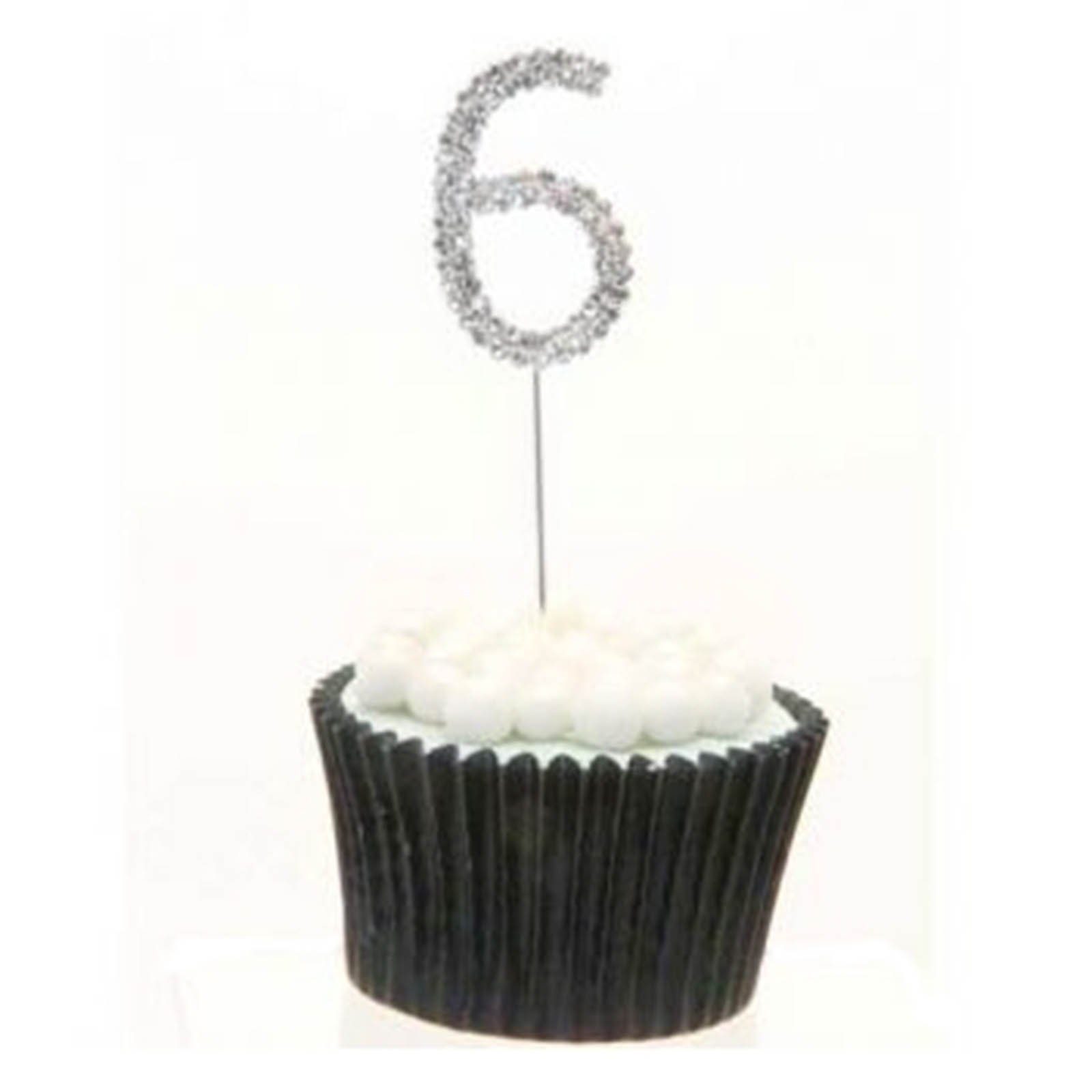Floral Supplies Silver Sparkle & Celebrate! Rhinestone Number Cake Topper – The Ultimate Birthday & Anniversary Cake Bling (6 (Six), )