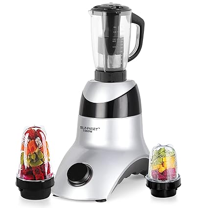 Sunmeet ORNBMA21 1000Watts Mixer Juicer Grinder with 3 Jars (1 Juicer Jar, 1 Large Bullet and 1 Small Bullet) - Black