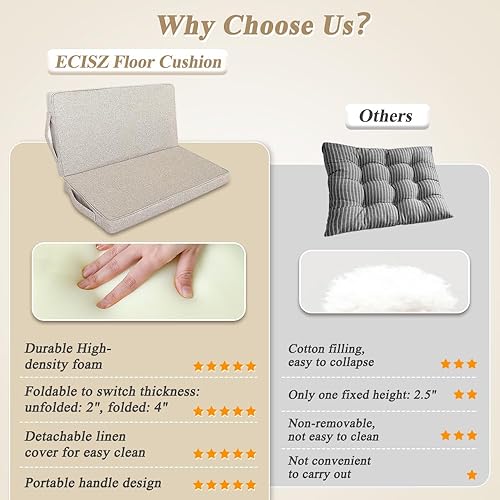 Miniatura 4 de Cojín de suelo de meditación para yoga para adultos, almohadas cuadradas para sentarse, cojín grande de meditación, almohadas de yoga para sentarse