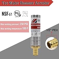 Vista 3 de Arrestor de Martillo de Agua de Acero Inoxidable 1/2" Pex Detén el Martilleo Reduce los Golpes Conexión de Crimpado Pex