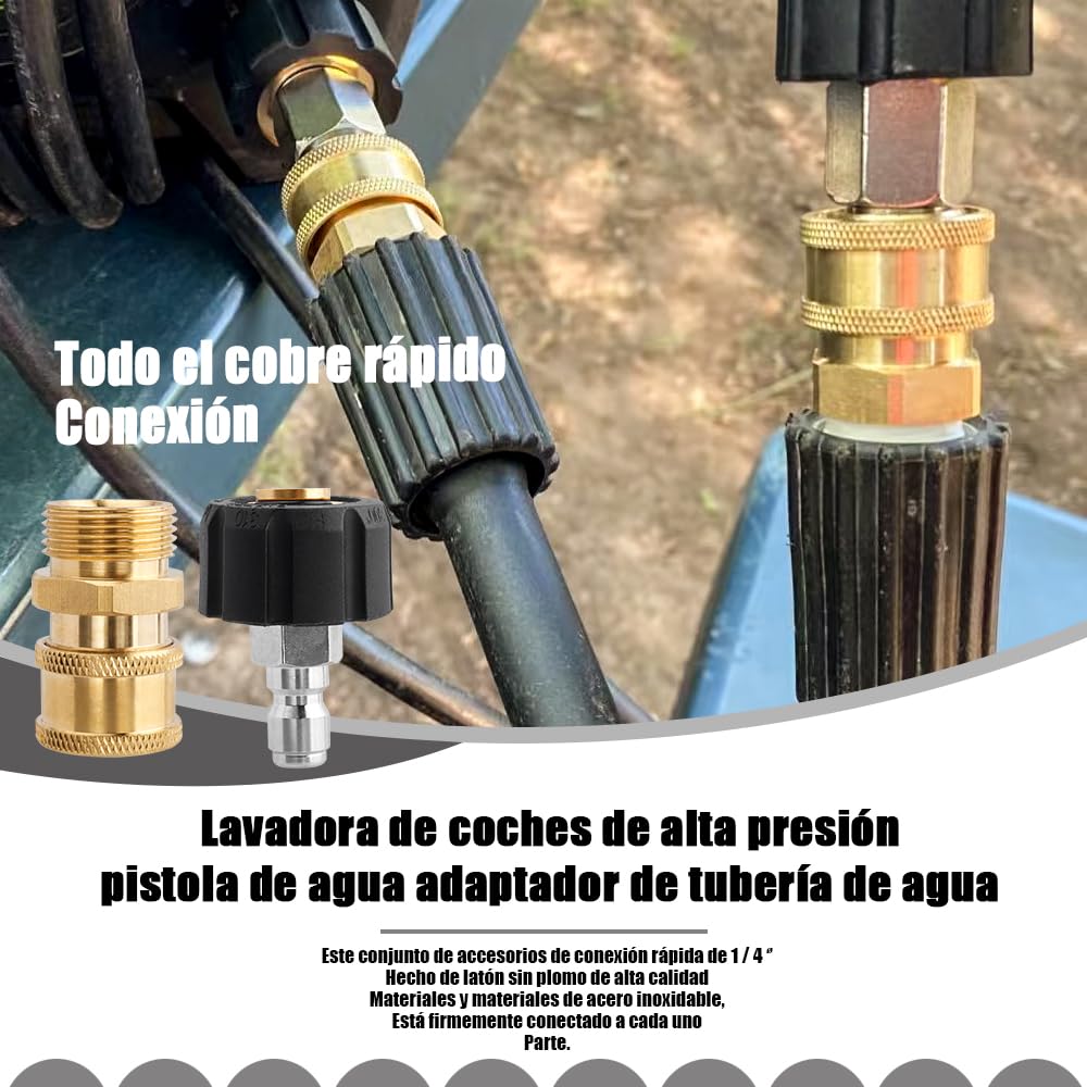 Kit de Adaptadores de Lavadora a Presión M22 14 mm, Acoplamiento Rápido de Latón de 1/4", Acopladores para Limpiadoras a Presión, M22 a 1/4 '', Conector Rápido Alta Presion, 5000PSI
