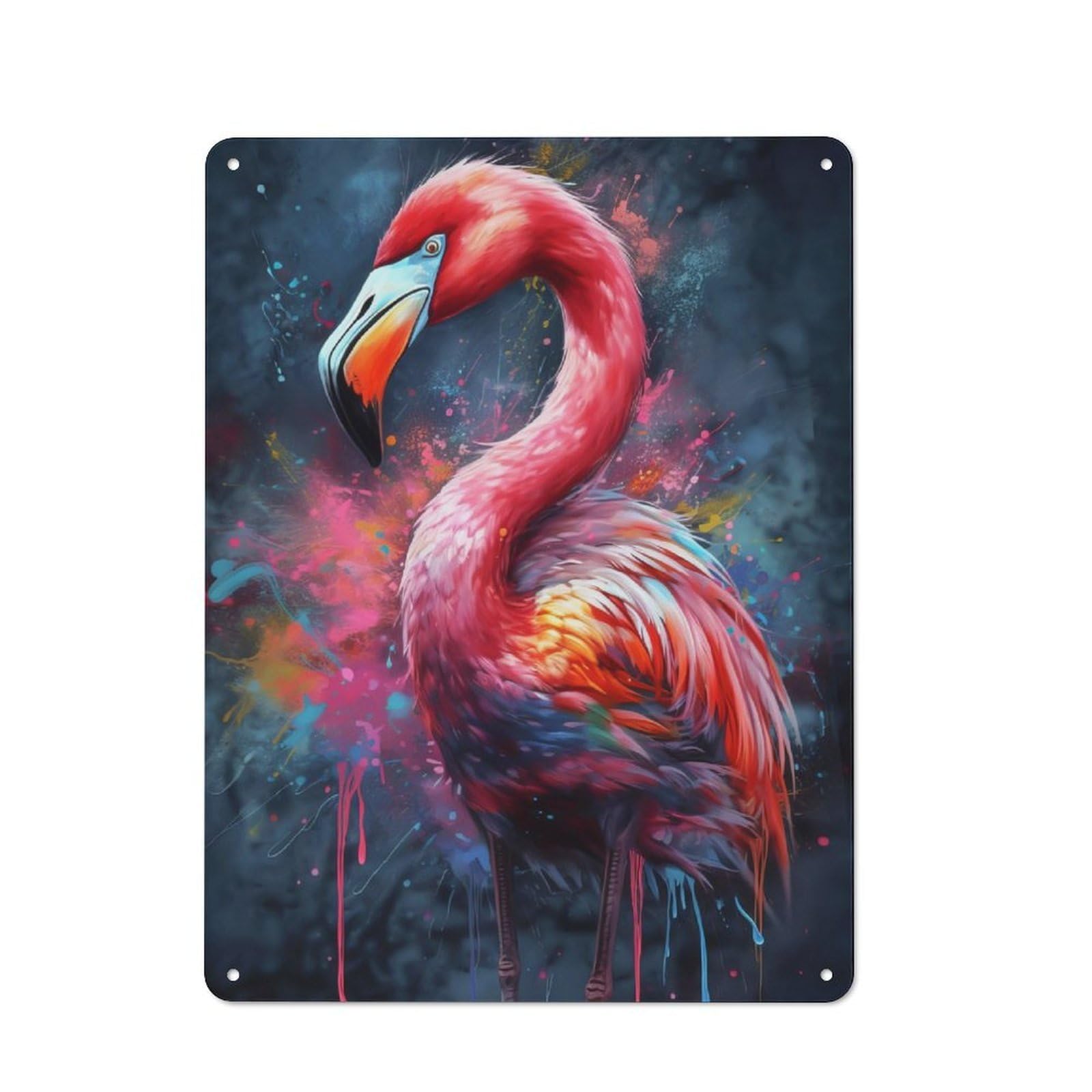 Junmoney Flamingo Painting Retro Tin Sign 40X30cm For Workshop Wall, For Collectors Of Retro Metal Wall Decor