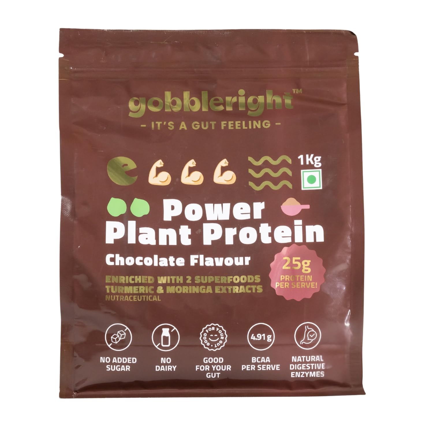 GOBBLERIGHT Power Plant Based Protein Powder Chocolate 1kg | 25g Protein Per Serve | No Added Sugar | Isolate & Concentrate Pea Rice | 4.91g BCAA | No Bloat & Gut Friendly | Gluten Free & Vegan-image-38