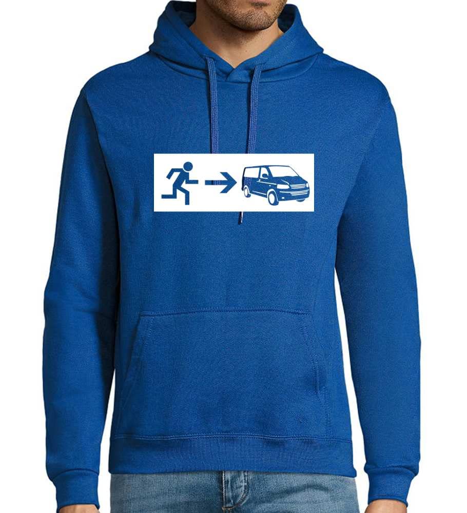 Wyjście awaryjne minibus męska bluza z kapturem, niebieski Royal, 4XL
