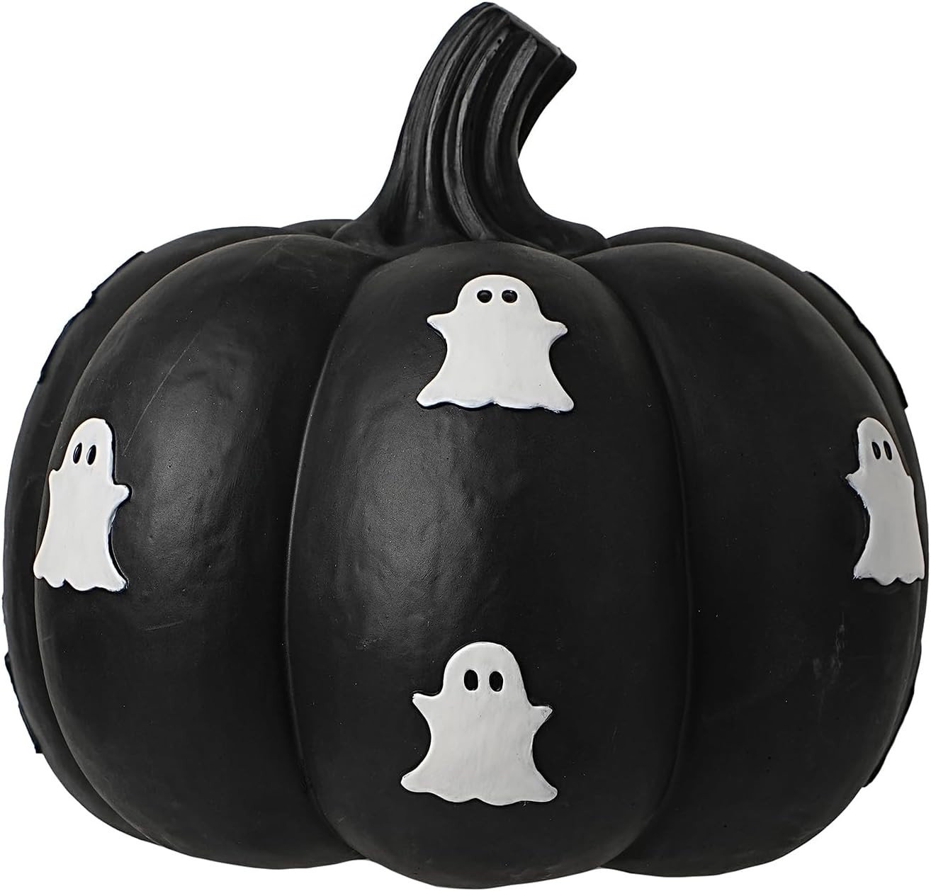 Halloween Black Large Pumpkin Decorations with Cute White Ghosts for Halloween Table Centerpiece Indoor Decor,7 inch
