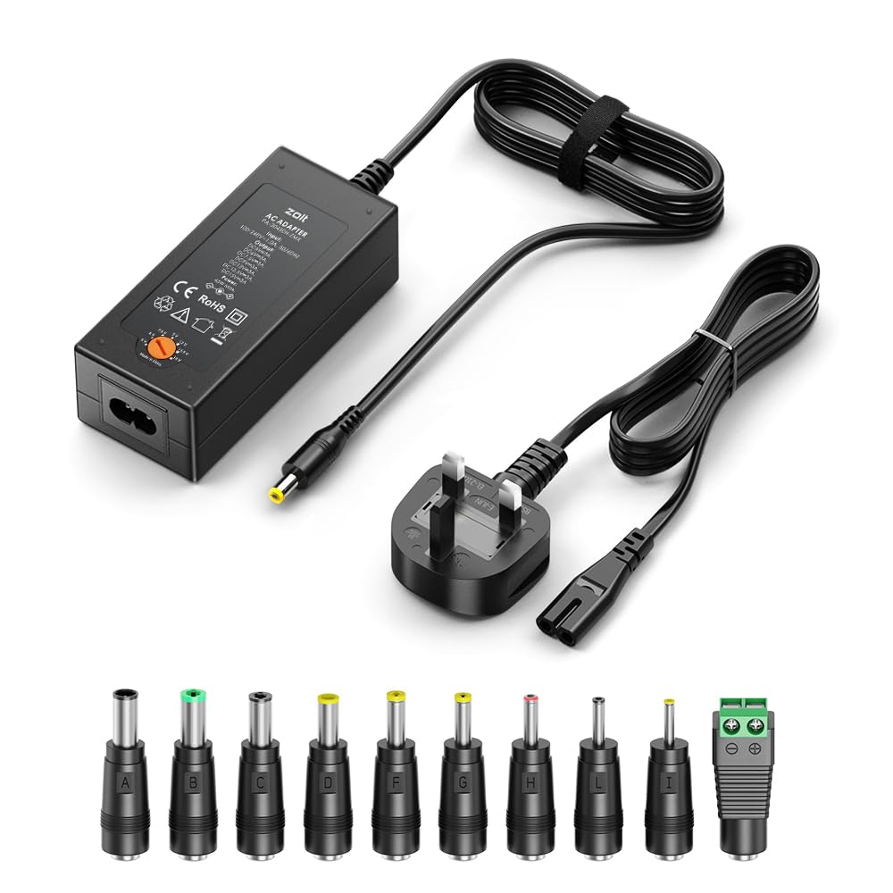 Zolt 45W Universal Power Adapter AC DC 5V 6V 7.5V 9V 12V 13.5V 15V Power Supply Transformer Adaptor for Household Electronics, 3A Max.