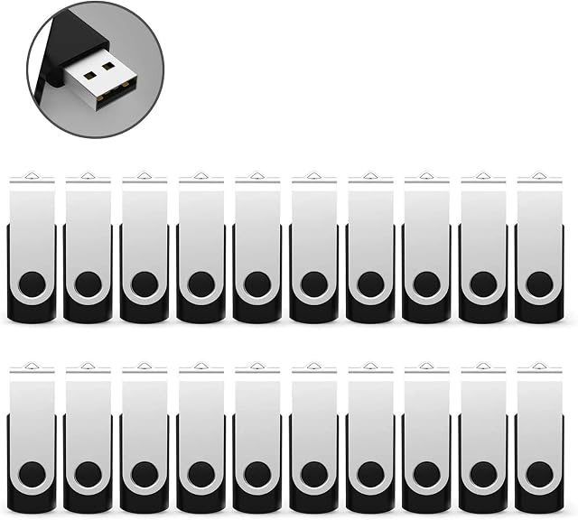 RAOYI 20Pack USB Stick 4GB Memory Stick USB 2.0 Flash Drive Swivel Design Pen Drive Thumb Drive with LED Indicator for PC, Laptop, Printer, TV, Car (4GB, Black)