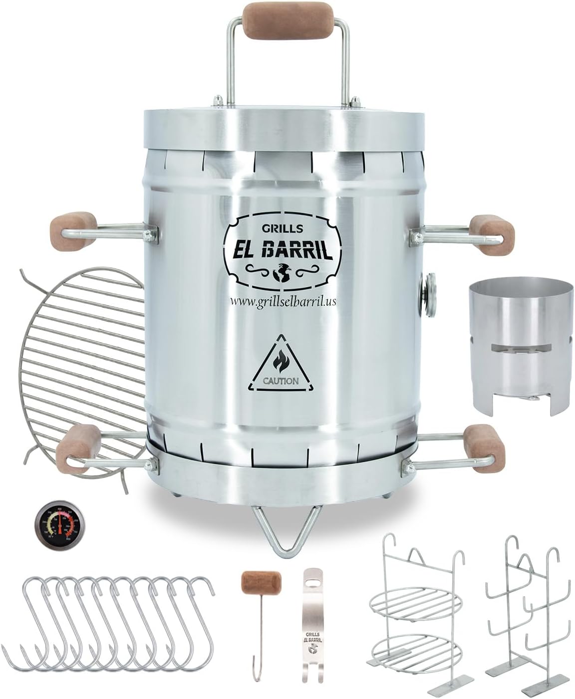 EL BARRIL 13LB Premium Stainless Steel Barrel Charcoal Grill Smoker Combo - Portable Vertical BBQ Barrel Smoker with Even Heat, Juicy Flavor, Rust Resistant for Camping, Patio, Tailgating & Family BBQ