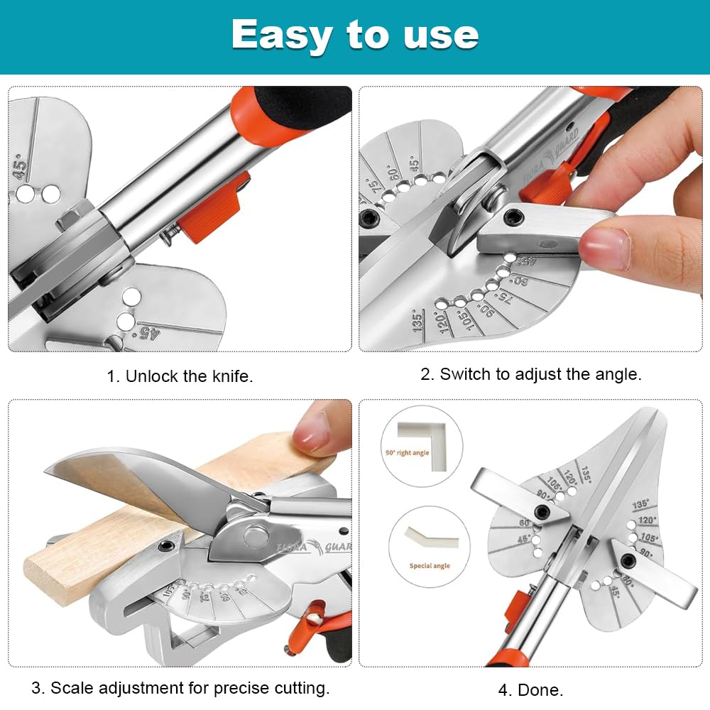 Mitre Shears, 45-135 Degree Adjustable Angle Scissors with 2 Spare Blades, Multifunctional Trunking Shears for Vinyl Wood Molding Trim - Image 3