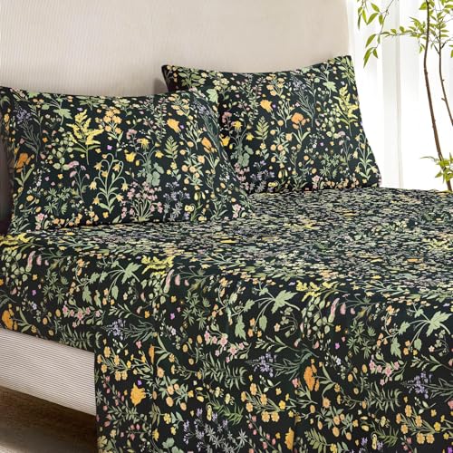 Wake In Cloud - Floral Bed Sheets, 4-Piece Sheet Set,