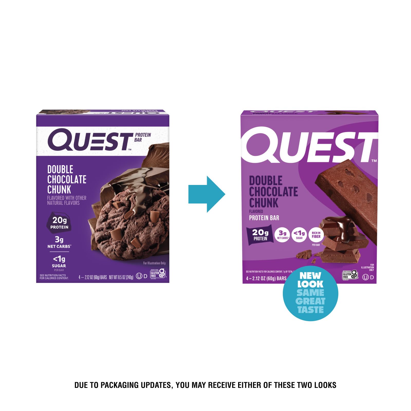 Quest Nutrition Double Chocolate Chunk Protein Bars, 20g Protein Bars, 1g Sugar, 4g Net Carb, Gluten Free, Keto Friendly, 4 Count — Amazon image 3