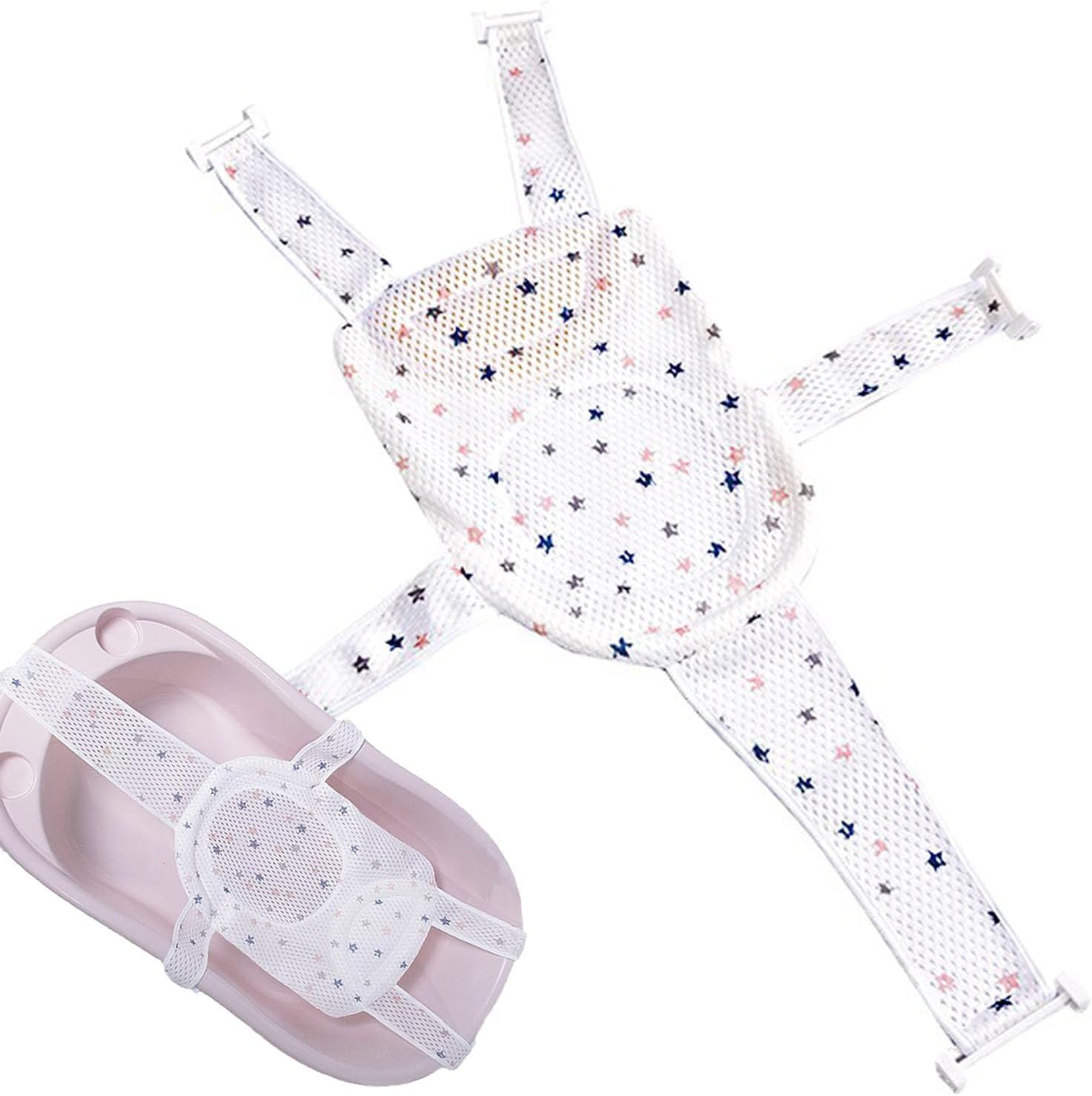 Red de Baño para Bebés, Asiento de Baño para Bebé Recién Nacido, Cojín de Baño Recién Nacido, Soporte de Baño Ajustable Plegable Flotante para bebé de 0 a 18 Meses (Estrellas regulares)