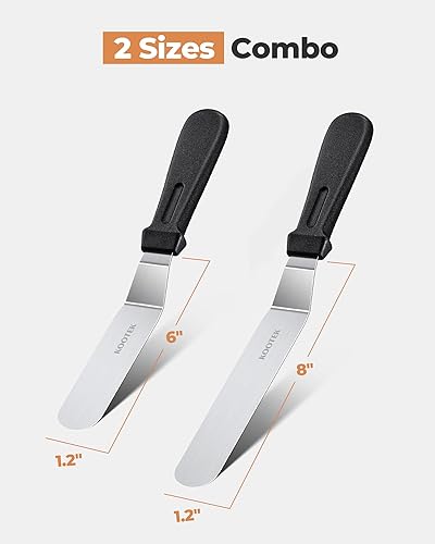 Miniatura 9 de Kootek Juego de 3 espátulas de glaseado con espátulas de acero inoxidable de 6, 8 y 10 pulgadas, espátulas en ángulo para tartas, glaseado más suave
