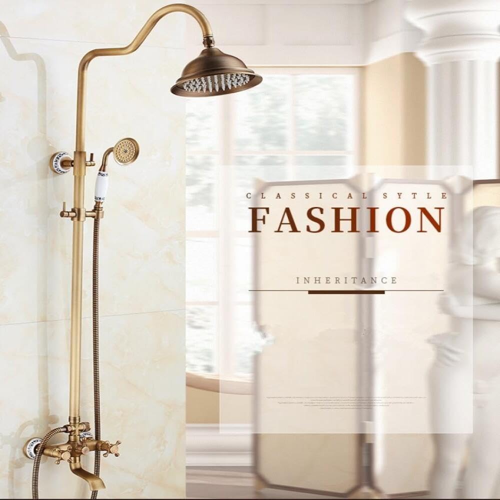 Set Doccia a Pioggia in Ottone Vintage da Parete con Miscelatore Manuale per Bagno e Vasca.