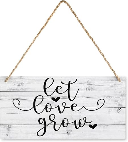 Letrero colgante de madera para puerta con texto en inglés Let Love Grow, San Valentín, corazón, amor, decoración de puerta de casa de campo,