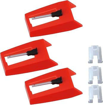 Record Player Needle, Diamond Stylus Replacement for Turntable and Vinyl Record Player, Compatible with Crosley Victrola Jensen and Other Phonograph Models, for Home Audio Music red 3pcs