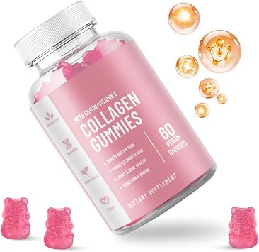 60PCS Collagen Gummies - Promotes Collagen Production - Supplements Vitamin C, E- Supports Skin, Joints, Nails and Hair