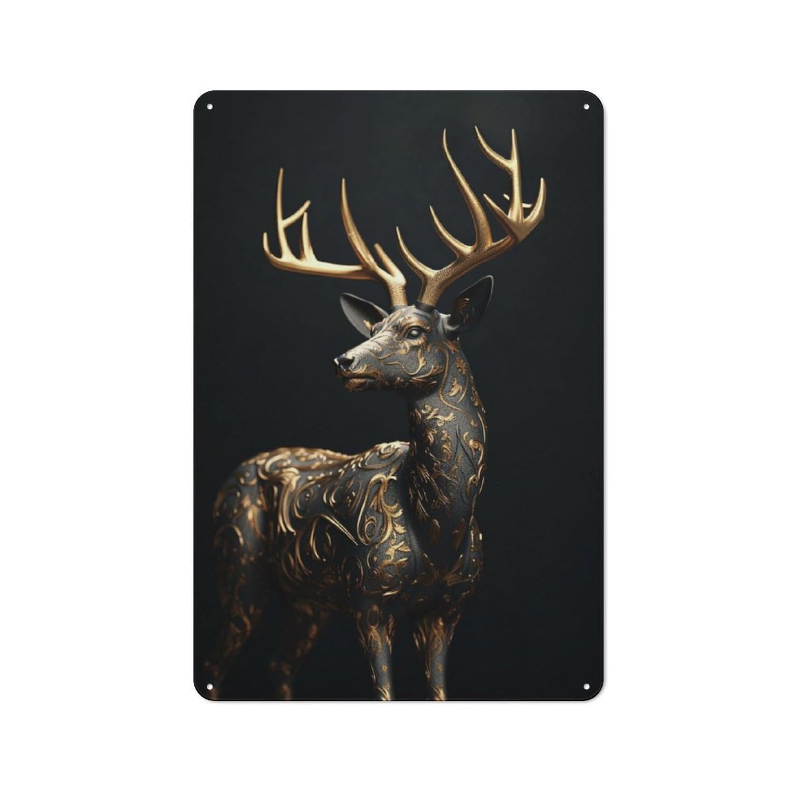 Junmoney Black And Gold Deer Vintage Metal Plaque 30X20cm For Man Cave Or Games Room, For An Autumn Update To Man Cave And Games Room