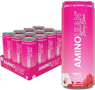 RSP NUTRITION AminoLean Energy Drink - Sugar Free Amino Energy with No Jitters, Tingles, or Crash, Vegan Amino Acids, Berry Elixir, 12 Pack