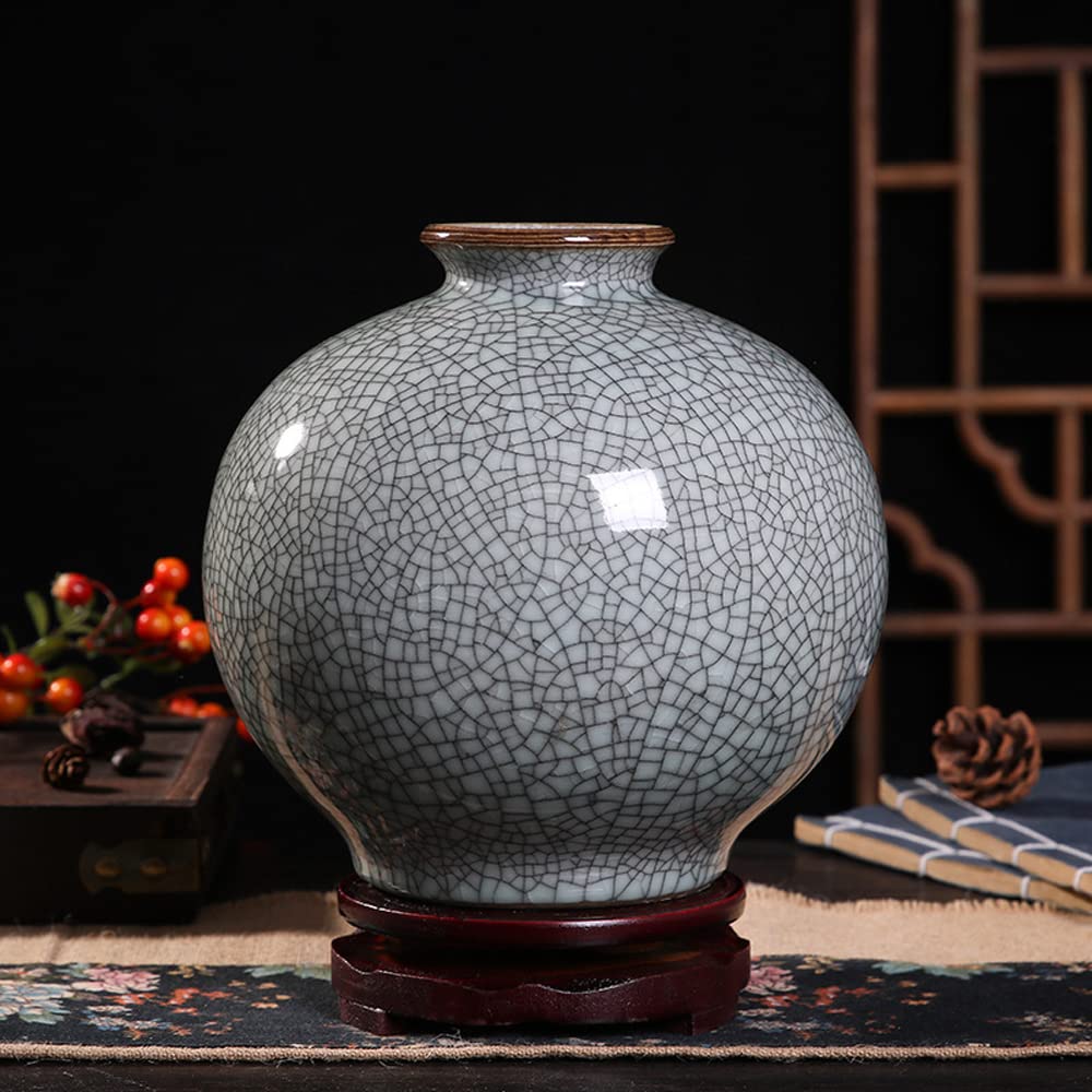 asdchZen Chinoiserie Jingdezhen Ceramic Handicraft Vase Chinese Antique Cracked Glaze Porcelain Living Room Home Decoration Collection Gifts,G