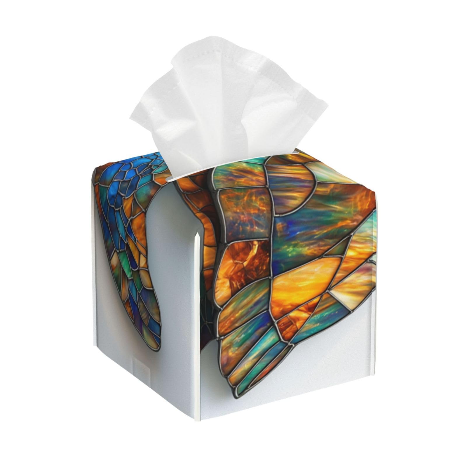 Stained Glass Large Sea Turtle Tissue Box Cover Square Pu Leather Waterproof Tissue Box Holder for Car Bathroom Bedroom Office Tabletop Decor