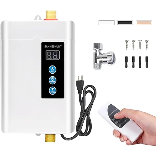 Tankless Water Heater Electric,110v 3000w Instant Water Heater with Remote Control, Water Temperature Regulating and Adjustable Temperature, LCD Digital Display for Kitchen and Bathroom,White