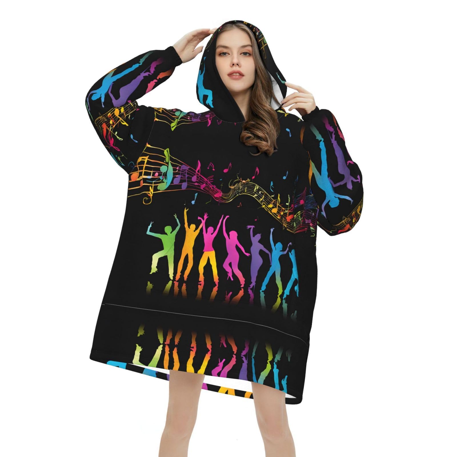 Dance With Music Print - Coperta oversize con cappuccio, in flanella, indossabile, unisex, per adulti, donne, uomini, soffici e confortevoli